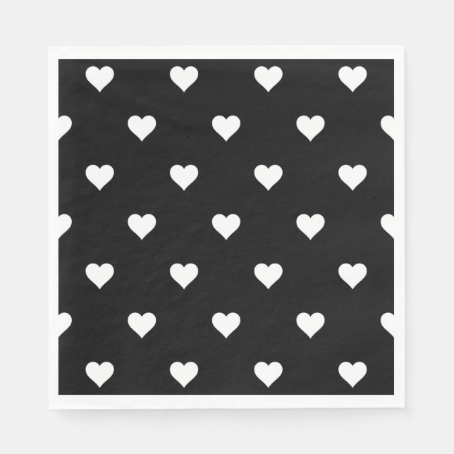 Minimalist Black and White Heart Pattern Napkins (Front)