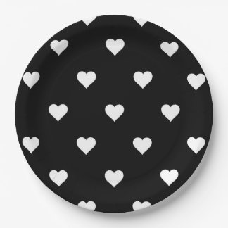 Minimalist Black and White Heart Pattern Paper Plates