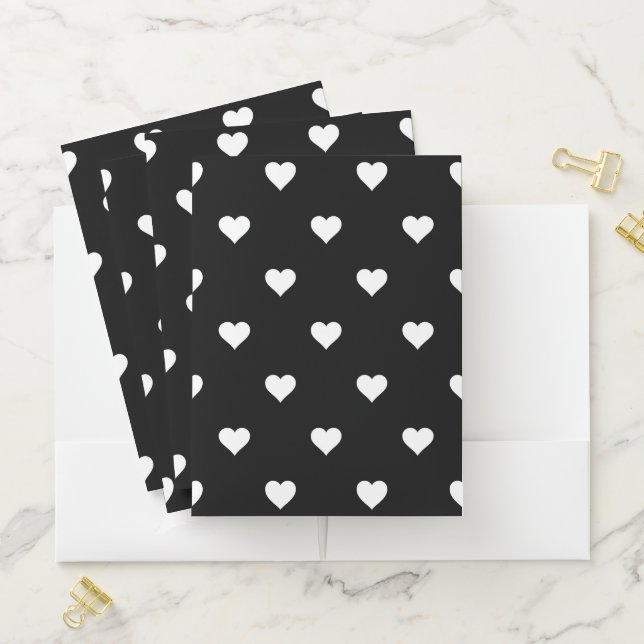 Minimalist Black and White Heart Pattern Pocket Folder (In Situ)
