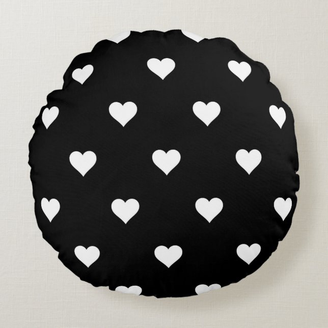 Minimalist Black and White Heart Pattern Round Pillow (Front)