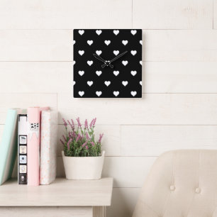 Minimalist Black and White Heart Pattern Square Wall Clock