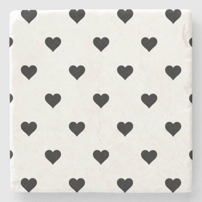 Minimalist Black and White Heart Romantic  Stone Coaster (Front)