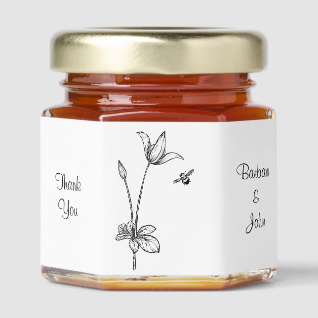 Minimalist Black and White  Honey Jar Favors (Front)
