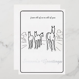 Minimalist Black and White Horse Foil Xmas Card