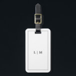 Minimalist Black and White Initial Simple Monogram Luggage Tag<br><div class="desc">Simple luggage tag featuring a modern yet elegant design with your two letter monogram surrounded by a border in classic black and white.  The backside has your contact information. This chic and stylish luggage tag is great for the minimalist traveler.</div>