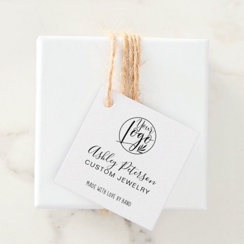 Minimalist black and white jewelry logo branding favor tags