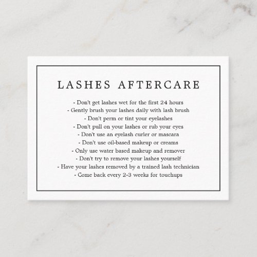 Minimalist Black and White Lash Aftercare Lashes Business Card