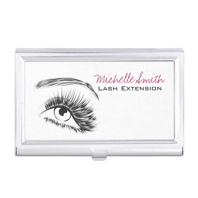 Minimalist Black and White Lash Extension Makeup Business Card Case (Front)