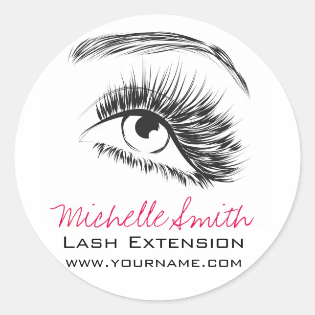 Lash Extensions Sticker Minimalist Black and White Lash Extension Makeup Classic Round Sticker ...