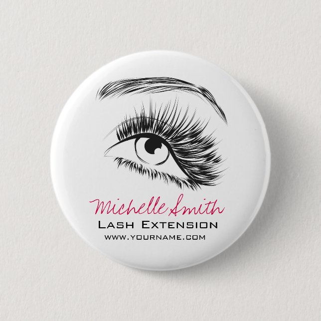 Minimalist Black and White Lash Extension Makeup Pinback Button (Front)