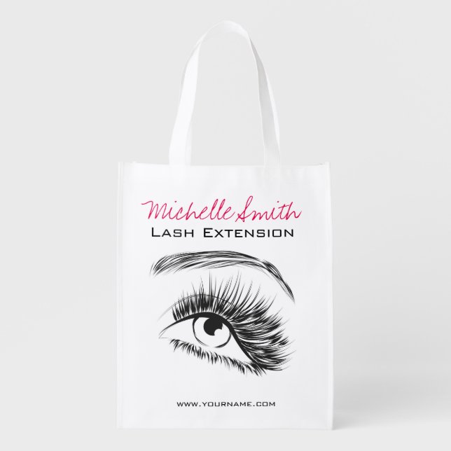 Minimalist Black and White Lash Extension Makeup Reusable Grocery Bag (Front)
