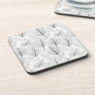 Minimalist Black and White Leaf Line Artistic Beverage Coaster