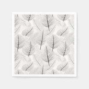 Minimalist Black and White Leaf Line Artistic Napkins