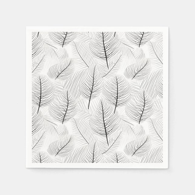 Minimalist Black and White Leaf Line Artistic Napkins (Front)