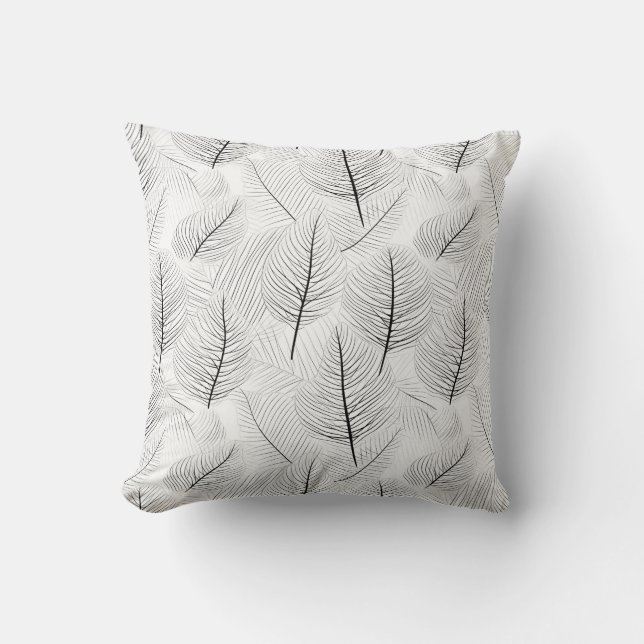 Minimalist Black and White Leaf Line Artistic Throw Pillow (Front)