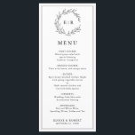Minimalist Black and White Leaf Modern Wedding Menu<br><div class="desc">Timeless wedding menu features a minimalist monogram with a delicate wreath. Perfect for formal or traditional weddings, the sleek typography and simple elegance make it a versatile choice. Fully customizable to match your special day, this invitation blends classic sophistication with modern charm. For customization or additional products featuring this design,...</div>