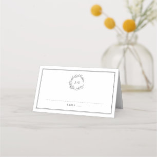 Minimalist Black and White Leaf Modern Wedding Place Card