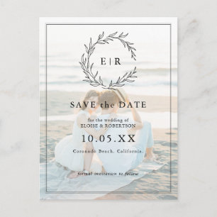 Minimalist Black and White Leaf Modern Wedding Pos Postcard
