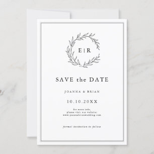 Minimalist Black and White Leaf Modern Wedding Save The Date