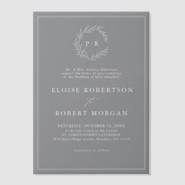 Minimalist Black and White Leaf Modern Wedding Vellum Invitations (Front)