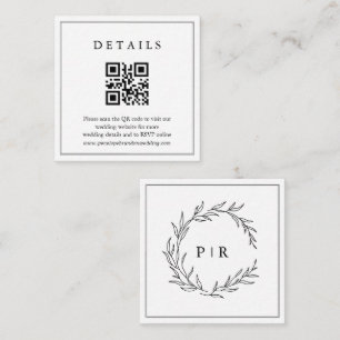 Minimalist Black and White Leaf Wedding Details Enclosure Card