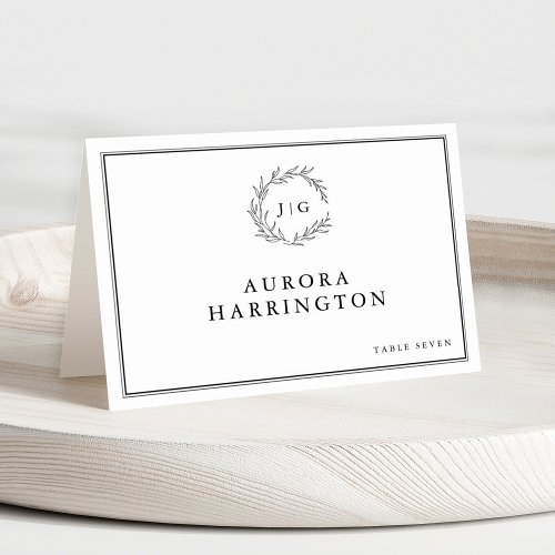 Minimalist Black and White Leaf Wedding Place card