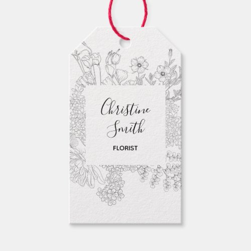 Minimalist Black and White Line Drawn Floral Gift Tags