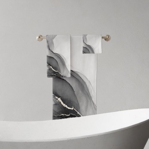 Minimalist Black and White Marble Bath Towel Set