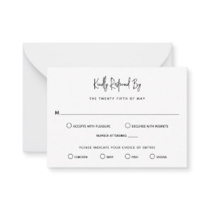 Minimalist Black and White Mini Wedding RSVP Note Card