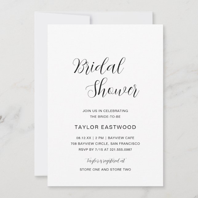 Minimalist Black and White Modern Bridal Shower Invitation (Front)