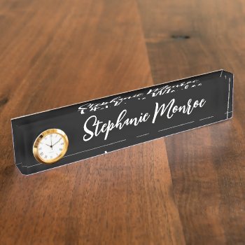 Minimalist Black And White Modern Calligraphy Desk Name Plate by designs4you at Zazzle