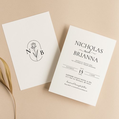 Minimalist Black and White Modern Classic Wedding Invitation