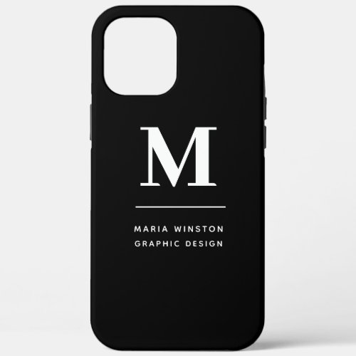 Minimalist Black and White Modern Custom Monogram iPhone 12 Pro Max Case