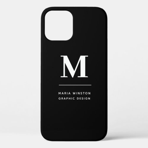 Minimalist Black and White Modern Custom Monogram iPhone 12 Pro Case