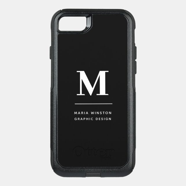 Minimalist Black and White Modern Custom Monogram Otterbox iPhone Case (Back)