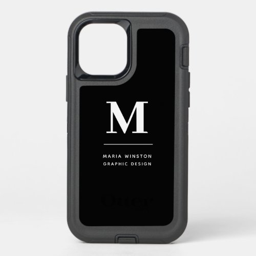 Minimalist Black and White Modern Custom Monogram OtterBox Defender iPhone 12 Pro Case
