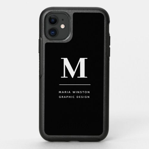 Minimalist Black and White Modern Custom Monogram OtterBox Symmetry iPhone 11 Case