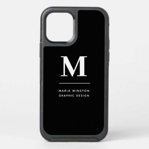 Minimalist Black and White Modern Custom Monogram OtterBox Symmetry iPhone 12 Case