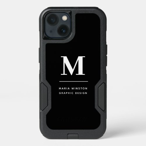 Minimalist Black and White Modern Custom Monogram iPhone 13 Case