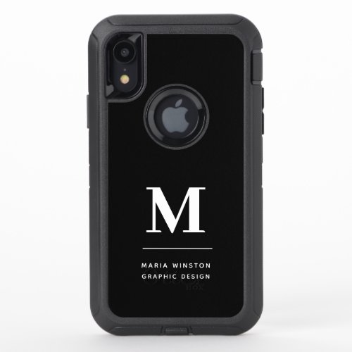 Minimalist Black and White Modern Custom Monogram OtterBox Defender iPhone XR Case