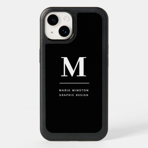 Minimalist Black and White Modern Custom Monogram OtterBox iPhone 14 Case