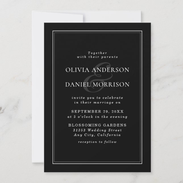 Minimalist Black and White Modern Elegance Wedding Invitation (Front)