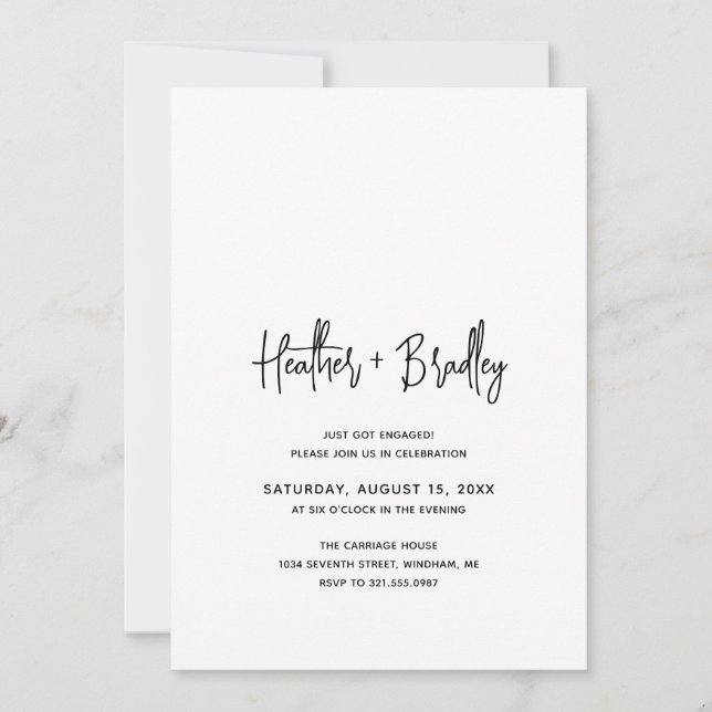Minimalist Black and White Modern Engagement Party Invitation (Front)