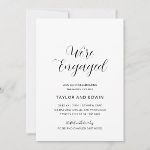 Minimalist Black and White Modern Engagement Party Invitation