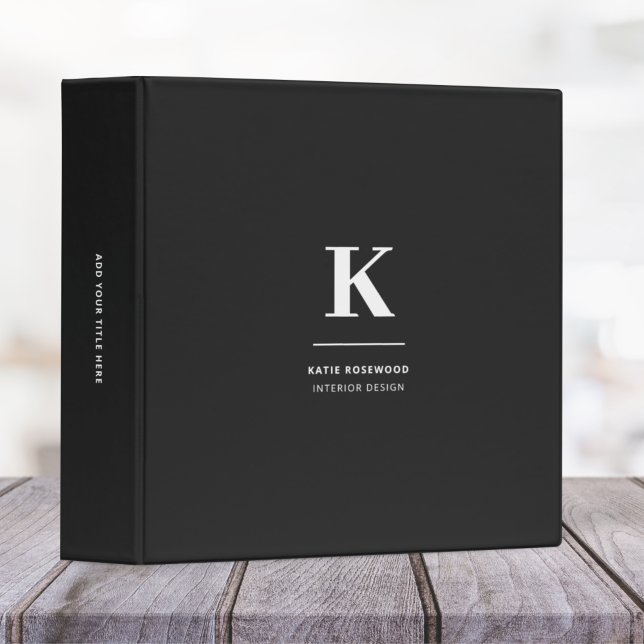 Minimalist Black and White Modern Monogram 3 Ring Binder (Creator Uploaded)