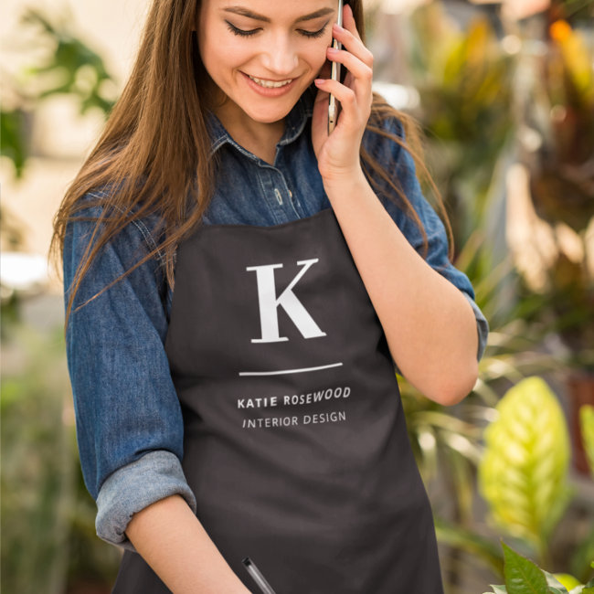 Minimalist Black and White Modern Monogram Apron