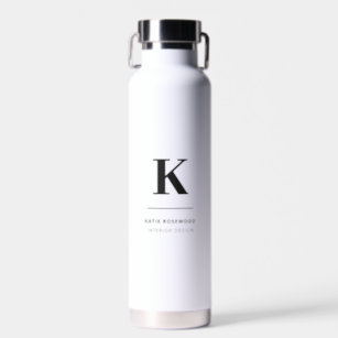 Minimalist Black and White Modern Monogram Water Bottle