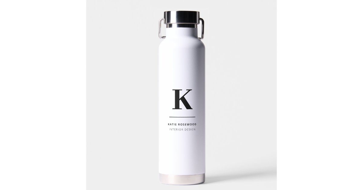 Minimalist Black and White Modern Monogram Water Bottle | Zazzle