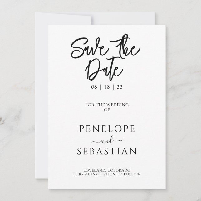 Minimalist black and white Modern Monogram Wedding Save The Date (Front)