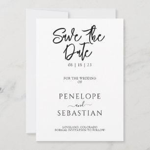 Minimalist black and white Modern Monogram Wedding Save The Date